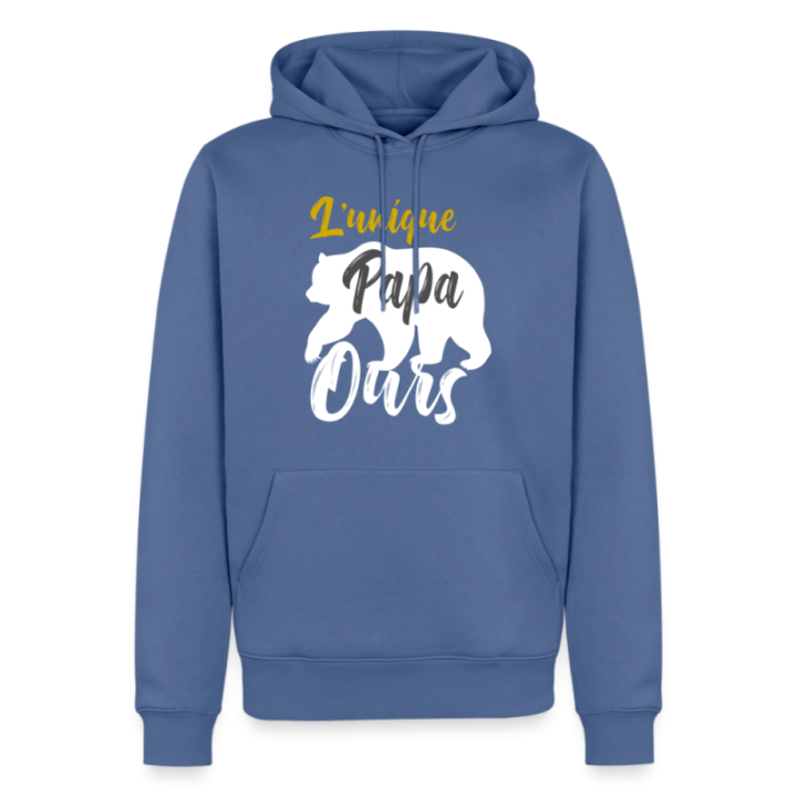 Sweat-shirt à capuche premium homme - L'unique papa ours - bleu pigeon - front