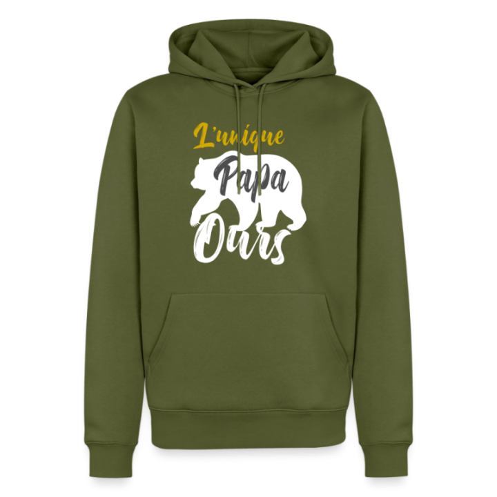 Sweat-shirt à capuche premium homme - L'unique papa ours - kaki - front
