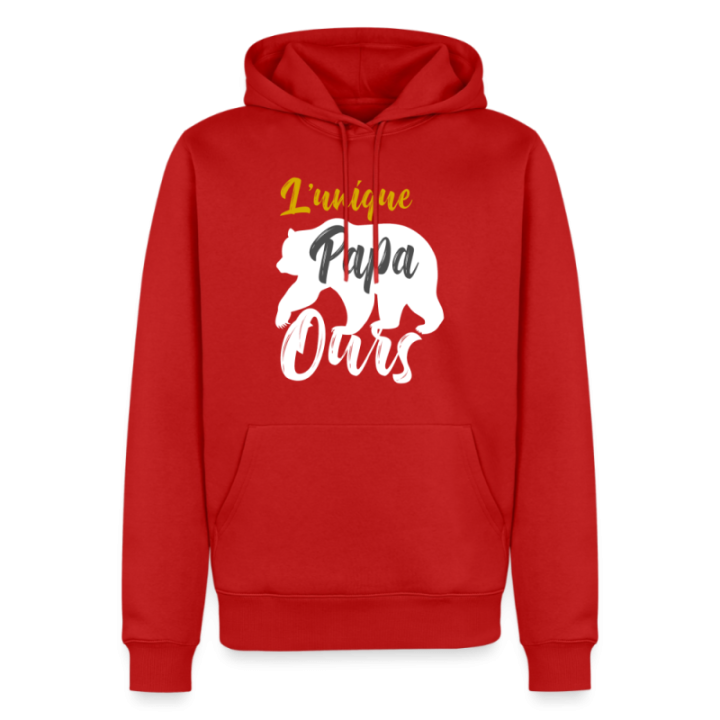 Sweat-shirt à capuche premium homme - L'unique papa ours - rouge - front