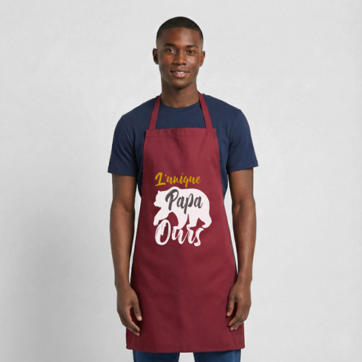 Tablier de cuisine - L'unique papa ours - bordeaux - front