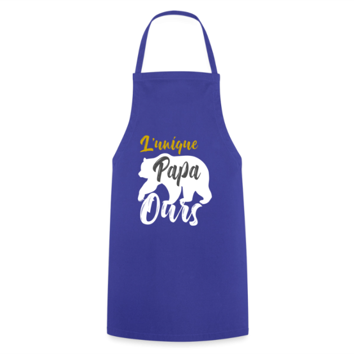 Tablier de cuisine - L'unique papa ours - bleu royal - front