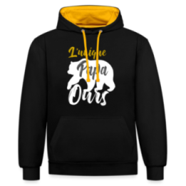 Sweat-shirt à capuche contrasté unisexe - L'unique papa ours - noir/or - front