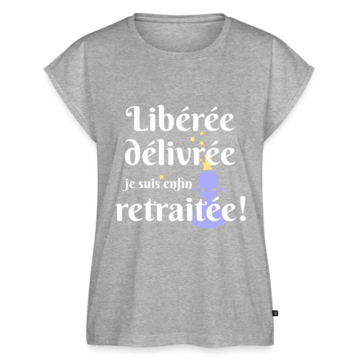 T-shirt à manches retroussées femme - Libérée Délivrée Retraitée - gris chiné - front