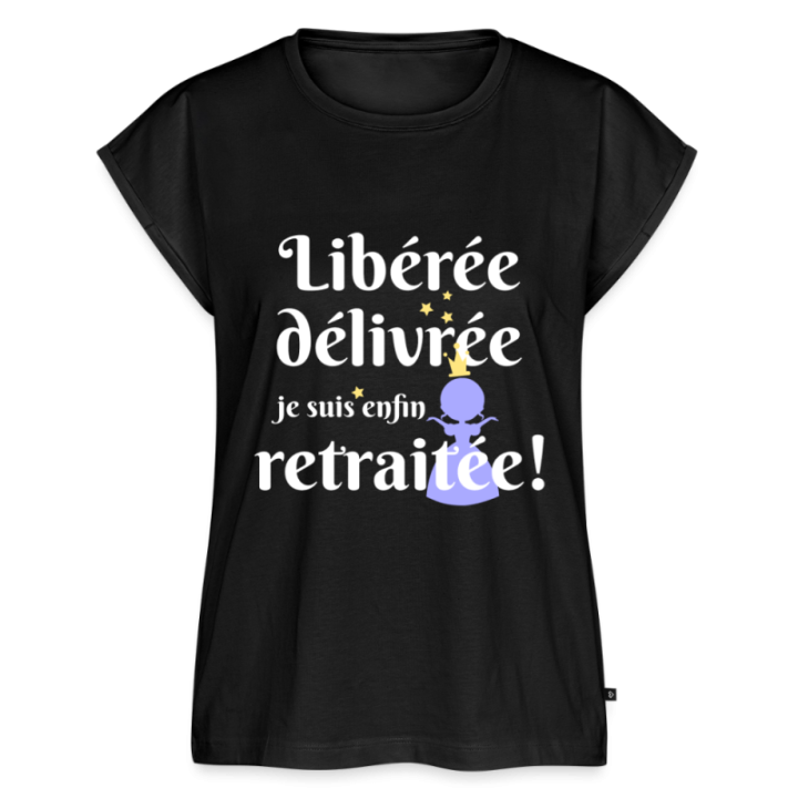 T-shirt à manches retroussées femme - Libérée Délivrée Retraitée - noir - front