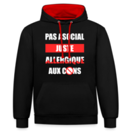 Sweat-shirt à capuche contrasté unisexe - Pas asocial
