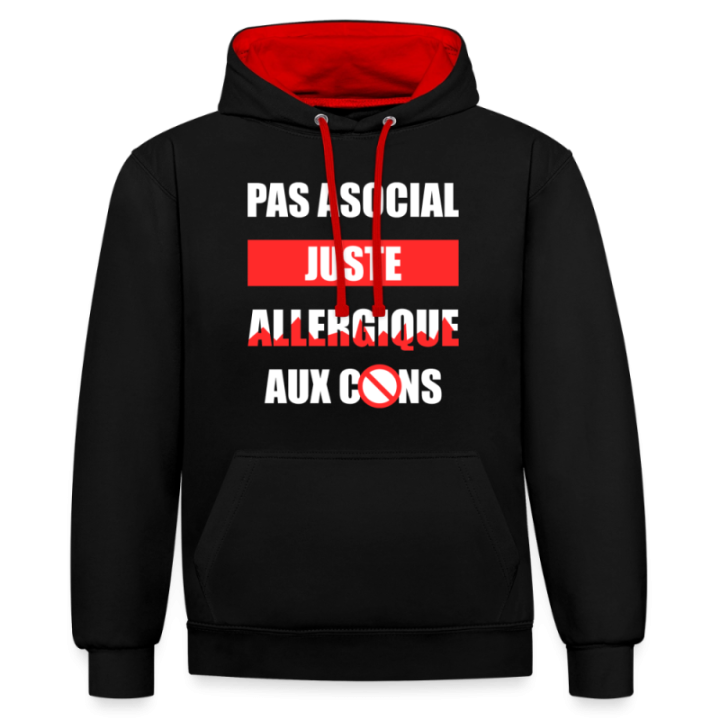 Sweat-shirt à capuche contrasté unisexe - Pas asocial