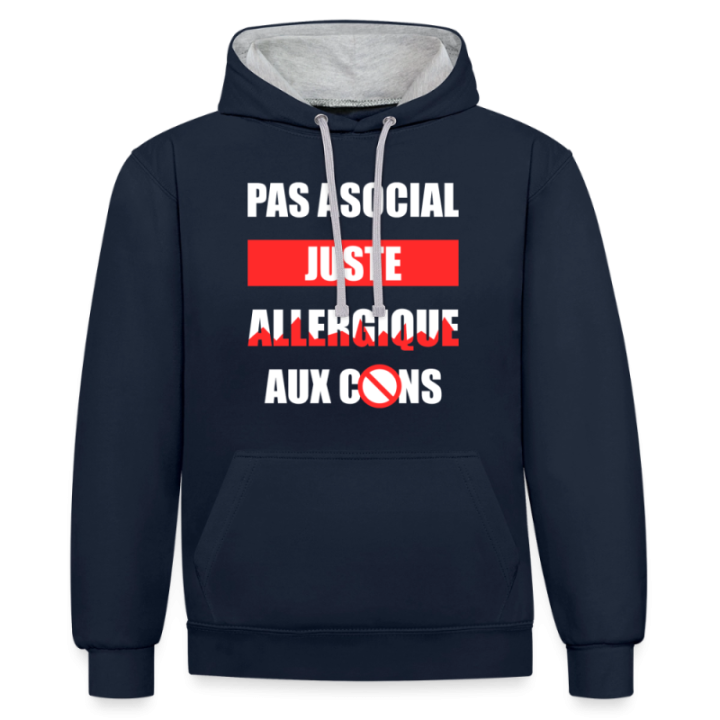 Sweat-shirt à capuche contrasté unisexe - Pas asocial