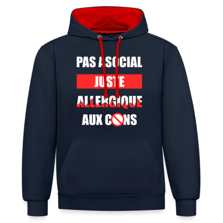 Sweat-shirt à capuche contrasté unisexe - Pas asocial