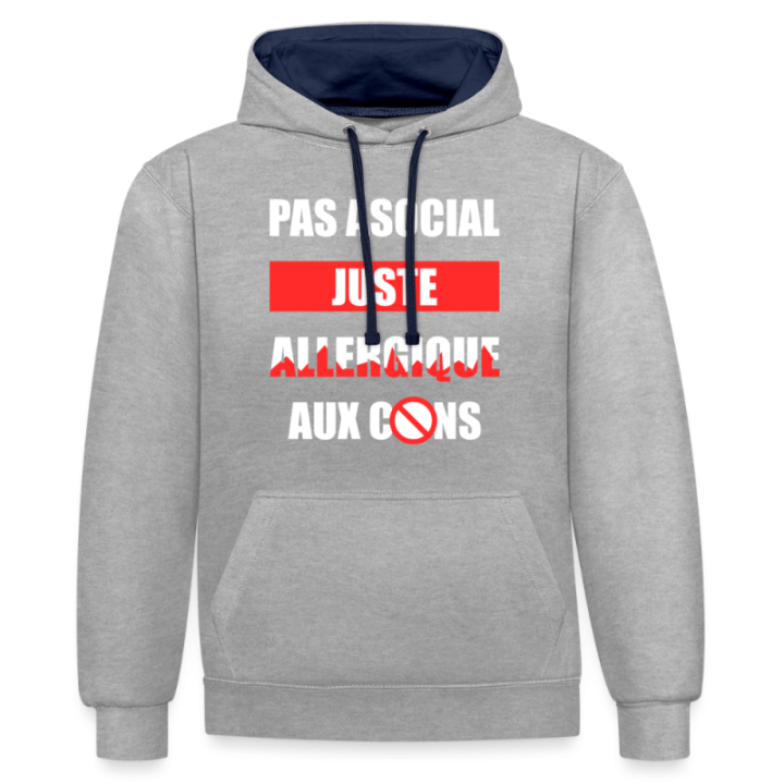 Sweat-shirt à capuche contrasté unisexe - Pas asocial