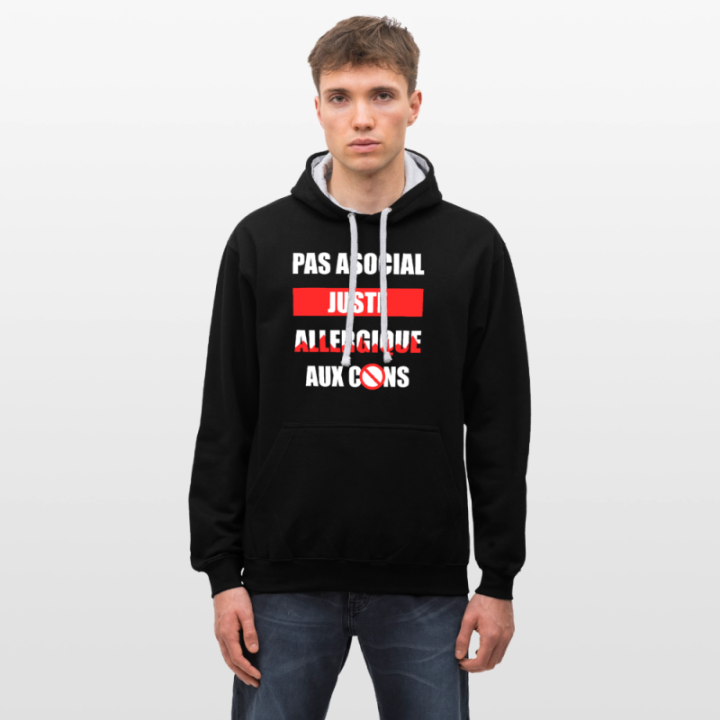 Sweat-shirt à capuche contrasté unisexe - Pas asocial