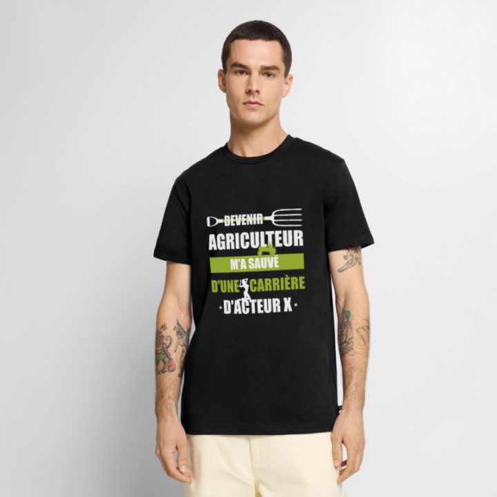 T-shirt premium homme - Devenir agriculteur m'a sauvé - noir - front
