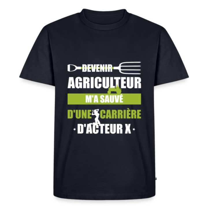 T-shirt premium homme - Devenir agriculteur m'a sauvé - bleu marine - front