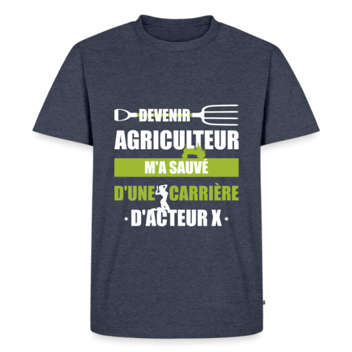 T-shirt premium homme - Devenir agriculteur m'a sauvé - bleu jeans  - front