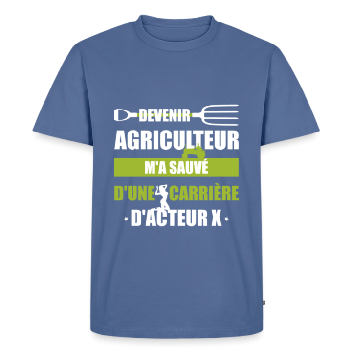 T-shirt premium homme - Devenir agriculteur m'a sauvé - bleu pigeon - front