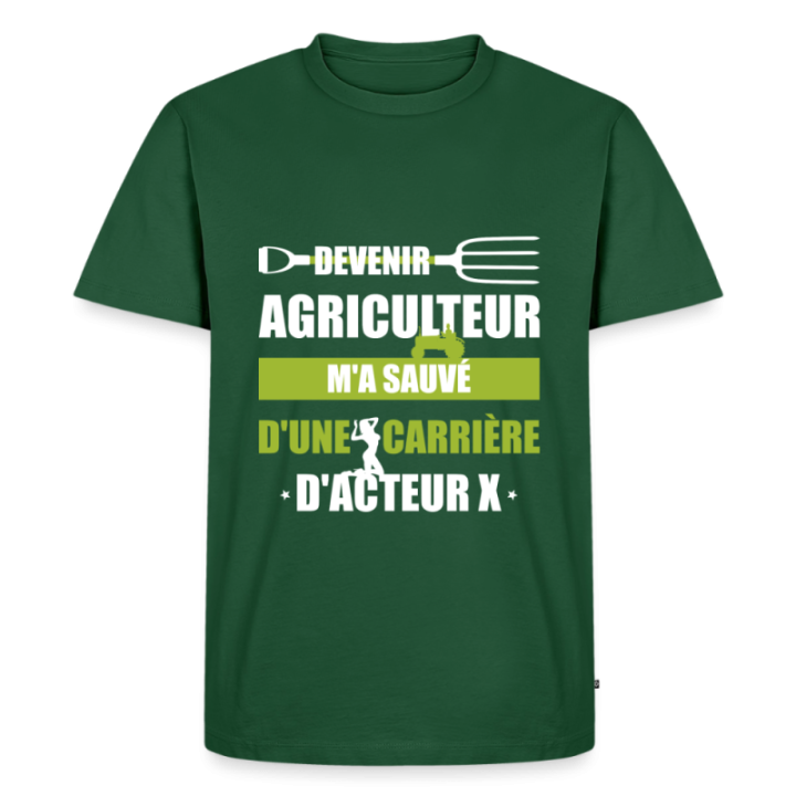 T-shirt premium homme - Devenir agriculteur m'a sauvé - vert bouteille - front