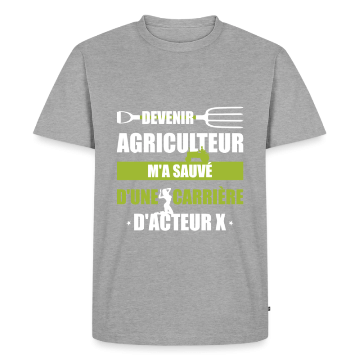 T-shirt premium homme - Devenir agriculteur m'a sauvé - gris chiné - front