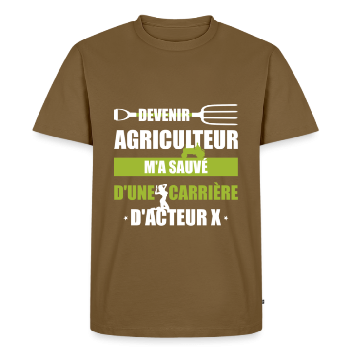 T-shirt premium homme - Devenir agriculteur m'a sauvé - marron noisette - front