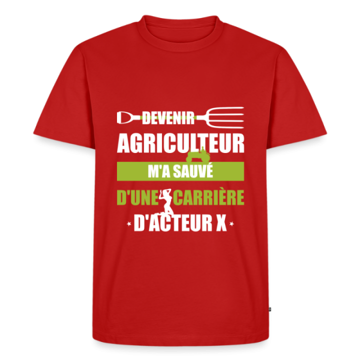 T-shirt premium homme - Devenir agriculteur m'a sauvé - rouge - front