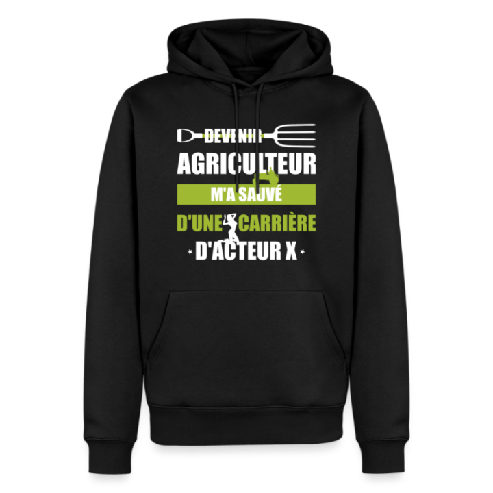 Sweat-shirt à capuche premium homme - Devenir agriculteur m'a sauvé - noir - front
