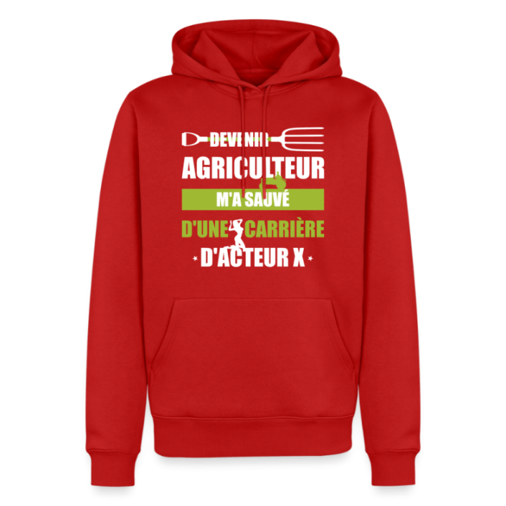 Sweat-shirt à capuche premium homme - Devenir agriculteur m'a sauvé - rouge - front