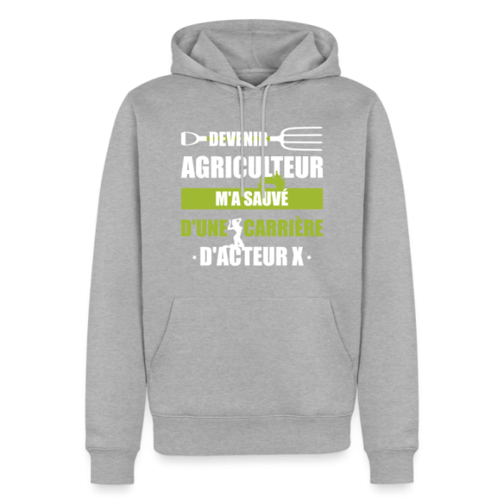 Sweat-shirt à capuche premium homme - Devenir agriculteur m'a sauvé - gris chiné - front
