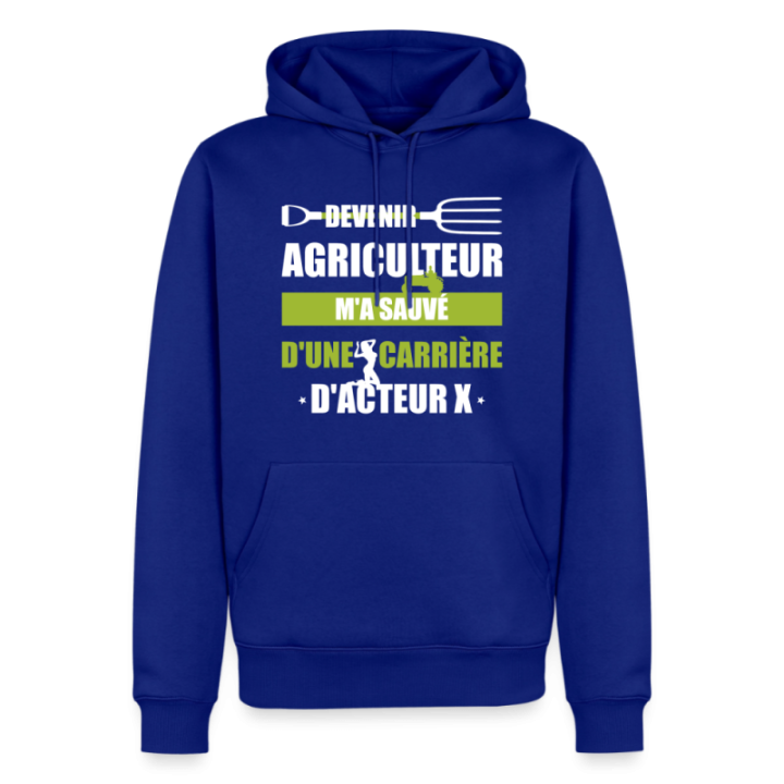 Sweat-shirt à capuche premium homme - Devenir agriculteur m'a sauvé - bleu roi - front