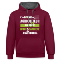 Sweat-shirt à capuche contrasté unisexe - Devenir agriculteur m'a sauvé - bordeaux/anthracite - front