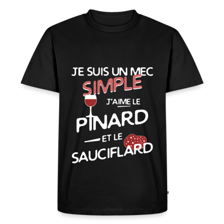 T-shirt premium homme - Un mec simple: Pinard et sauciflard - noir - front