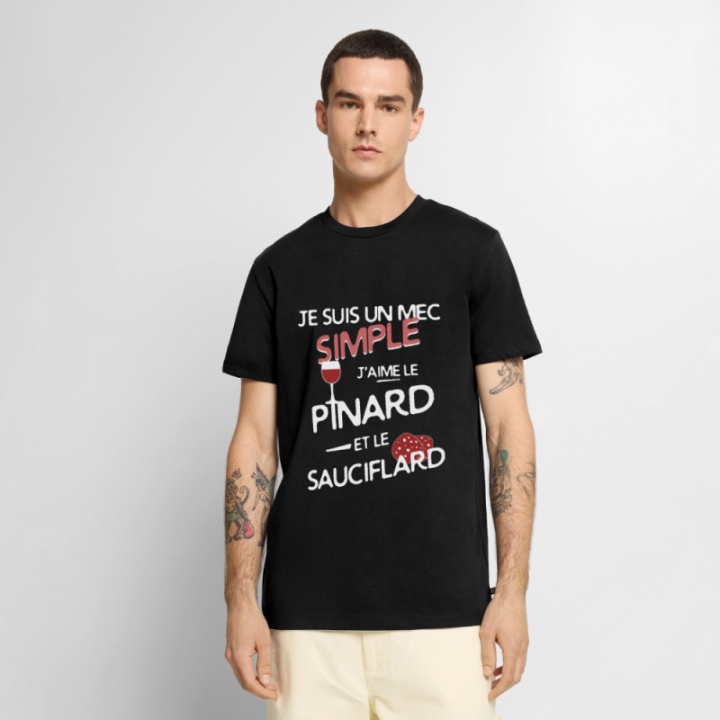 T-shirt premium homme - Un mec simple: Pinard et sauciflard - noir - front
