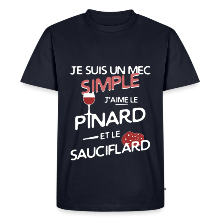 T-shirt premium homme - Un mec simple: Pinard et sauciflard - bleu marine - front