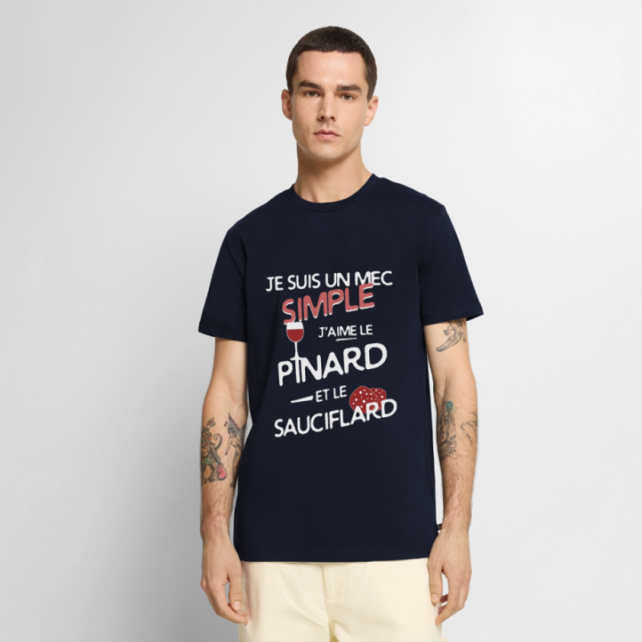 T-shirt premium homme - Un mec simple: Pinard et sauciflard - bleu marine - front