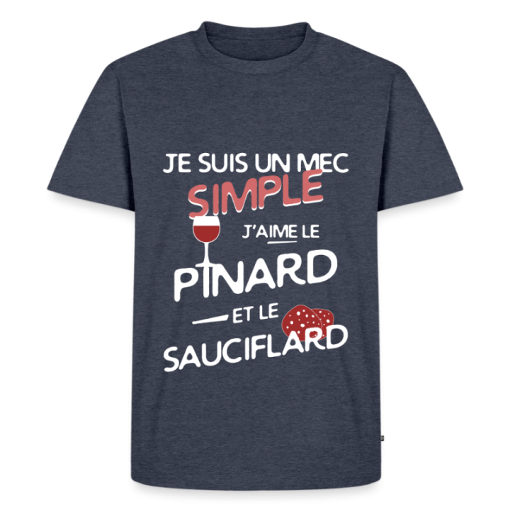 T-shirt premium homme - Un mec simple: Pinard et sauciflard - bleu jeans  - front