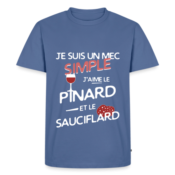 T-shirt premium homme - Un mec simple: Pinard et sauciflard - bleu pigeon - front