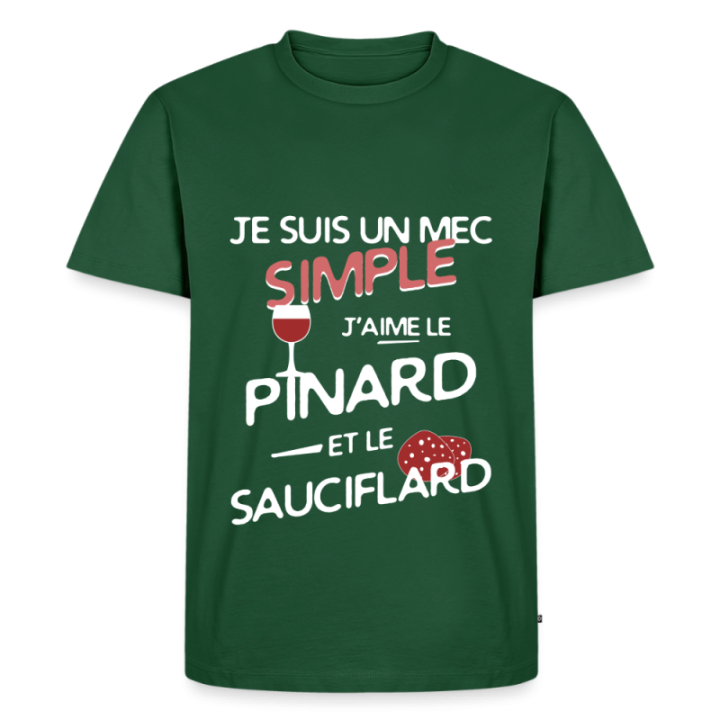 T-shirt premium homme - Un mec simple: Pinard et sauciflard - vert bouteille - front