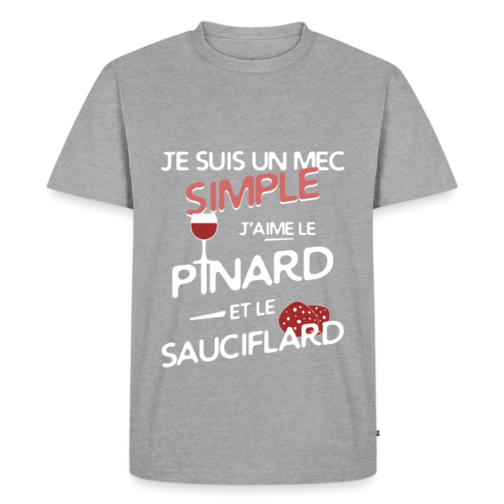 T-shirt premium homme - Un mec simple: Pinard et sauciflard - gris chiné - front