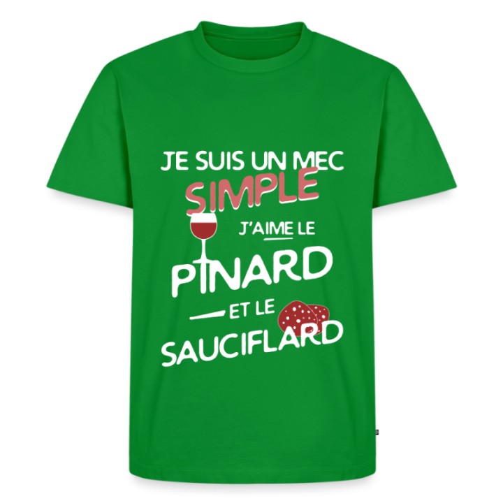 T-shirt premium homme - Un mec simple: Pinard et sauciflard - vert - front