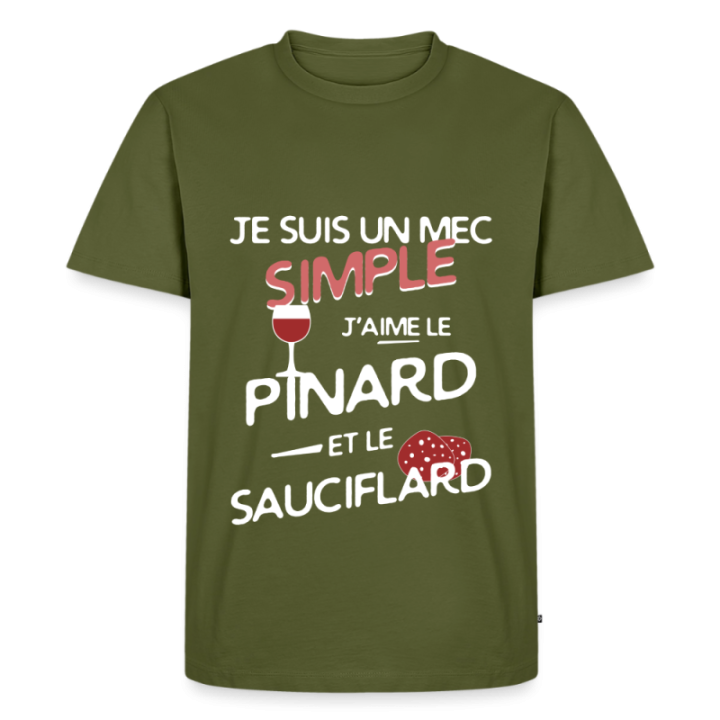 T-shirt premium homme - Un mec simple: Pinard et sauciflard - kaki - front
