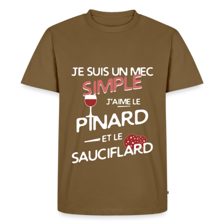 T-shirt premium homme - Un mec simple: Pinard et sauciflard - marron noisette - front