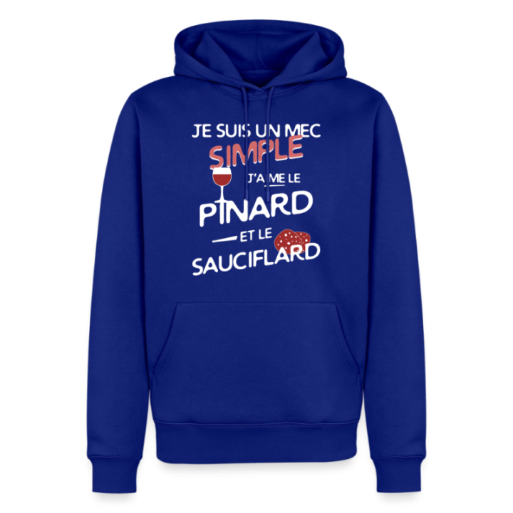 Sweat-shirt à capuche premium homme - Un mec simple: Pinard et sauciflard - bleu roi - front