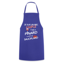 Tablier de cuisine - Un mec simple: Pinard et sauciflard - bleu royal - front