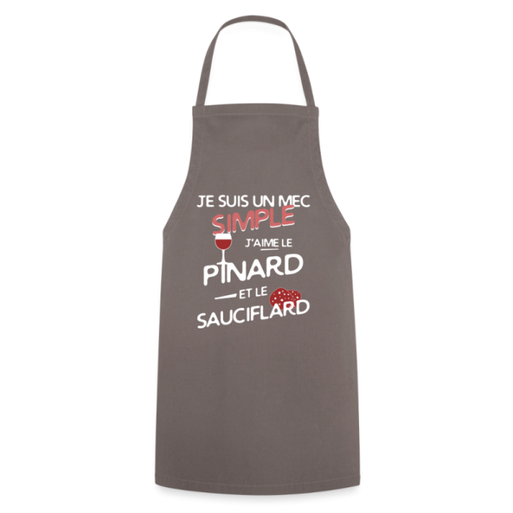 Tablier de cuisine - Un mec simple: Pinard et sauciflard - gris - front