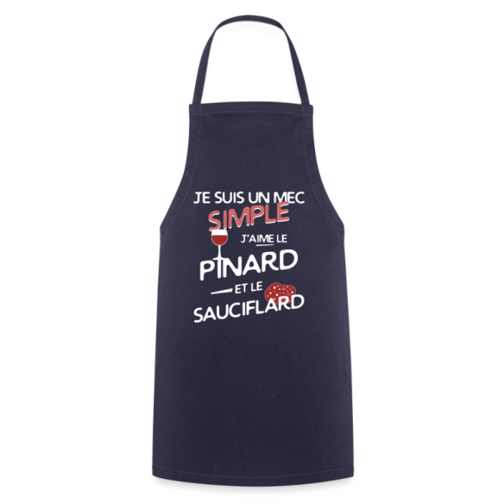 Tablier de cuisine - Un mec simple: Pinard et sauciflard - marine - front