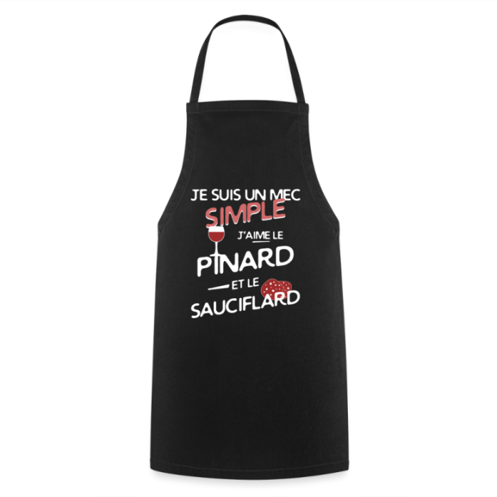 Tablier de cuisine - Un mec simple: Pinard et sauciflard - noir - front