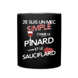 Mug uni - Un mec simple: Pinard et sauciflard - noir - front