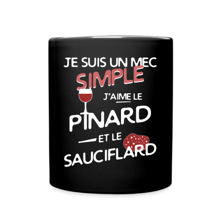 Mug uni - Un mec simple: Pinard et sauciflard - noir - front