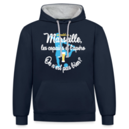 Sweat-shirt à capuche contrasté unisexe - Un match de Marseille