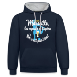 Sweat-shirt à capuche contrasté unisexe - Un match de Marseille, les copains et l'apéro