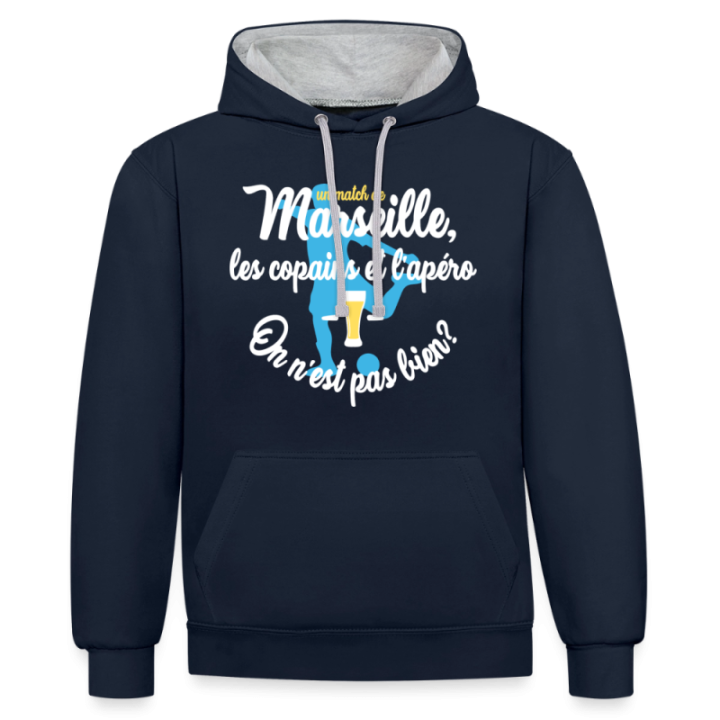 Sweat-shirt à capuche contrasté unisexe - Un match de Marseille