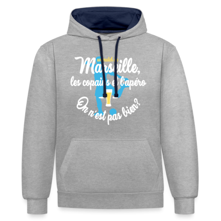 Sweat-shirt à capuche contrasté unisexe - Un match de Marseille
