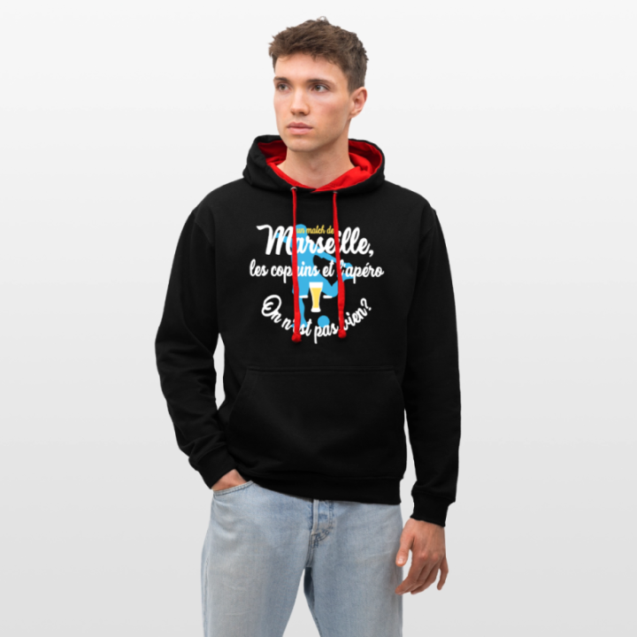 Sweat-shirt à capuche contrasté unisexe - Un match de Marseille